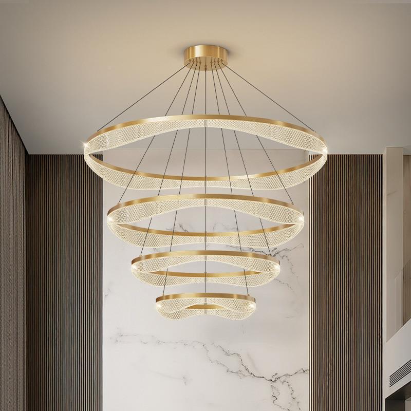 奢全铜吊灯轻lof楼梯t挑空客大灯极简别墅67844复式高端主灯厅餐