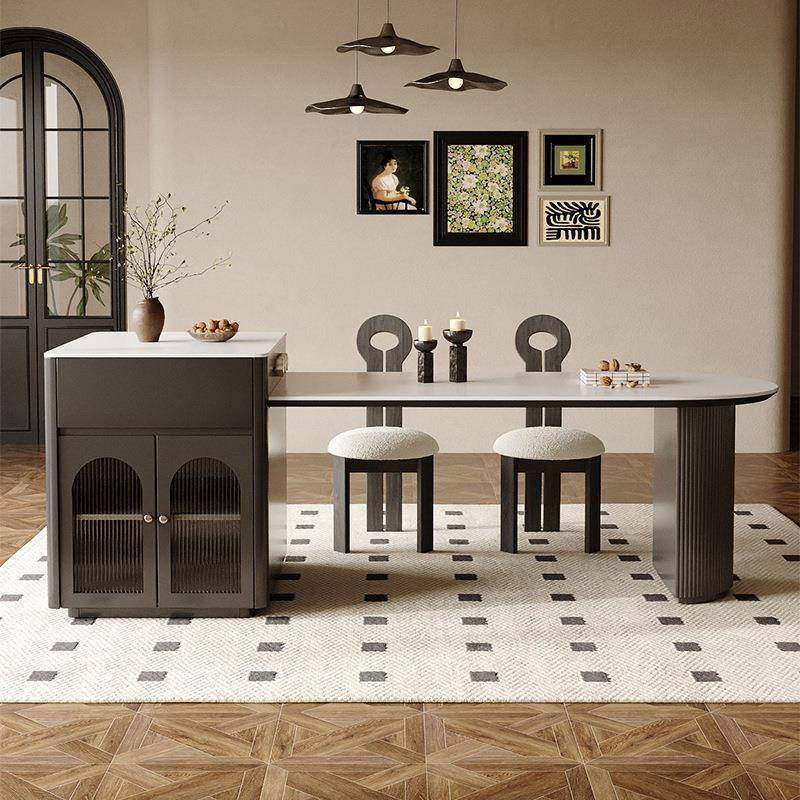 新奢款中古风岩板岛台餐一体桌家用轻小户黑FTO色半圆可伸缩中倒,住宅家具,岛台,淘宝优惠券,粉丝福利购,淘宝优惠卷