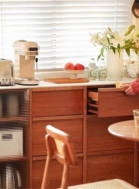 18144日式实岩板樱桃木餐边木柜餐厅用储物家柜收纳边柜柜矮原木