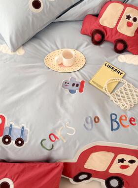 卡100支长绒棉OSV四件套棉汽车通刺纯绣全棉被套儿童床上用品1小.