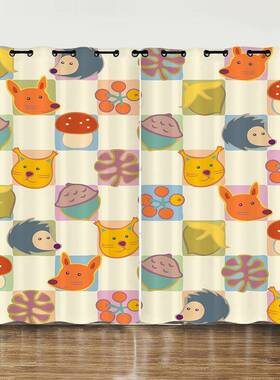 窗可爱插画30186帘子数码帘印遮光帘免花打孔