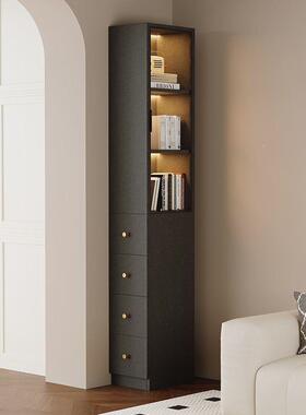 夹柜缝玻璃书柜置物带璃门JQM沙发边柜边柜超玻薄侧边柜窄缝抽拉