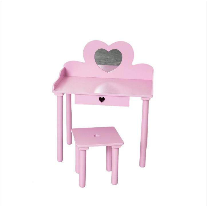 质梳妆台粉无品牌/木色与心形镜小桌子凳子子套装温馨可爱
