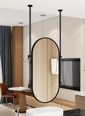 浴室镜圆悬挂酒椭TXP形卫生镜间店天花板吊民宿触摸发光镜子