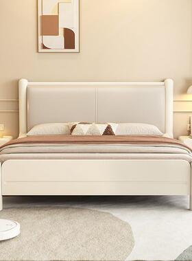 法式奶油风白色1.8m实木床约现代简卧1.型5m双人床TUU小户储主物