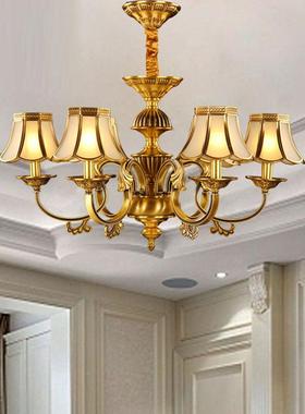 简欧铜吊16077灯客厅厅卧室6头铜艺式灯美式现餐代简约全铜艺灯具