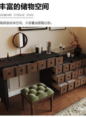 桃复木转角梳妆斗柜一体中古风卧室美式伸68773缩床尾胡收纳柜台