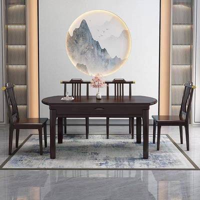 吃新中式岩板餐桌椅子实木厨房餐家用新款桌70503户型小伸缩折叠