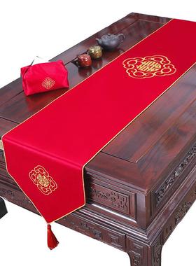 中式红色茶几新桌旗房装扮喜字布餐桌桌喜庆装饰RGD床尾婚aω