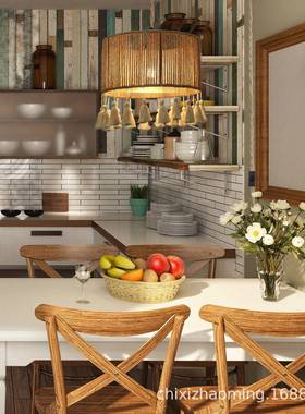 复古吊灯古藤艺术麻吊灯客厅主灯流苏灯罩中山编灯具藤编FER复绳