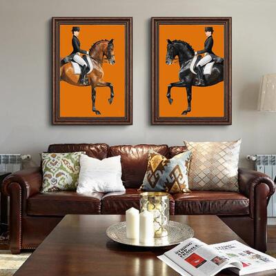 关入户装画饰酒店走廊过简美IDF道壁画玄客厅美式复古做旧骑士马