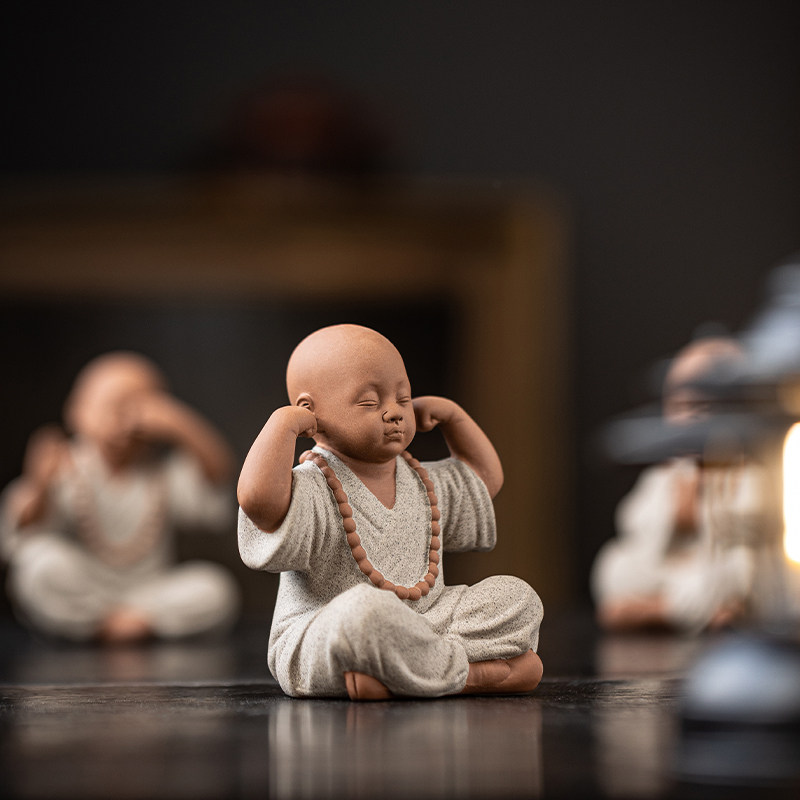 中式禅意四不小和尚摆件陶瓷人物博古架茶台桌面装饰品茶宠小沙弥,家居饰品,装饰摆件,淘宝优惠券,粉丝福利购,淘宝优惠卷