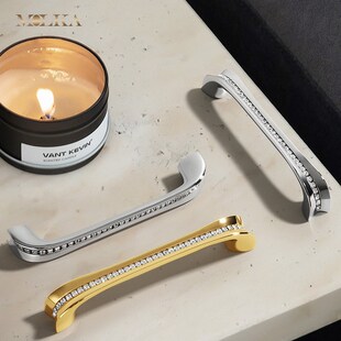 24K真金电镀镶钻拉手金色抽屉柜门法式橱柜黄铜衣柜现代简约把手