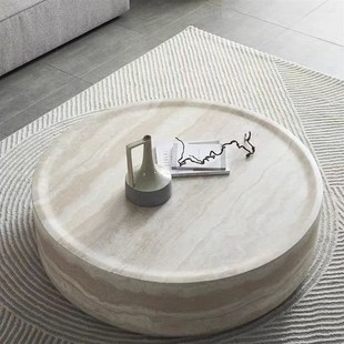 侘寂风洞石茶几客厅家用设计师网红高级艺术感民宿圆形大理石茶台