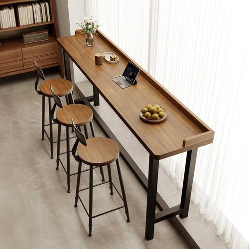 阳台吧台桌家用简约实木长条桌靠窗窄桌高低脚长桌子高脚桌椅靠墙