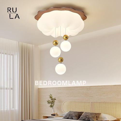 卧室吸顶灯中古侘寂风网红民宿家用原木风胡桃色实木书房间南瓜灯