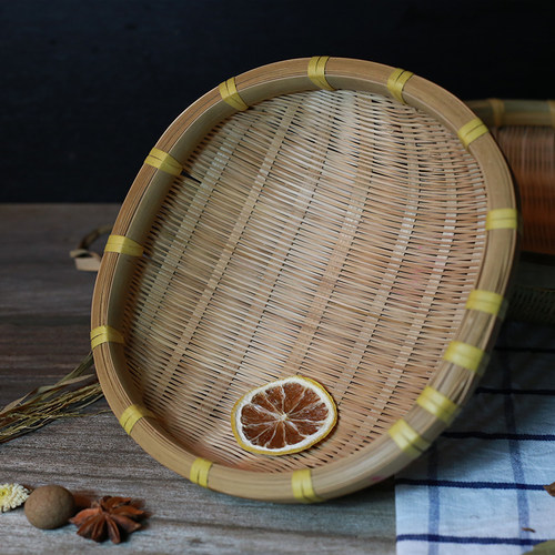 竹编制品筲箕圆形竹筛子农家大号收纳簸箕水果篮馒头筐洗菜筐家用