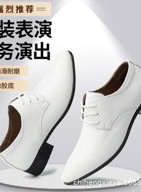 韩版透气尖头小皮鞋英伦休闲鞋演出表演鞋白色潮夜店男士皮鞋影楼