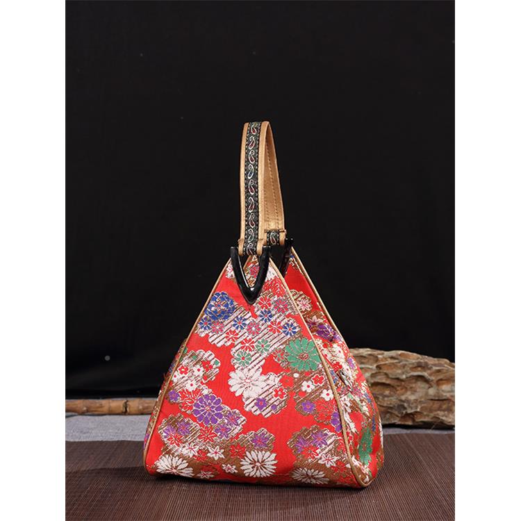 出国送老潮丝绸三角包旗袍拎包织锦缎女士国外古典手提包中国特手