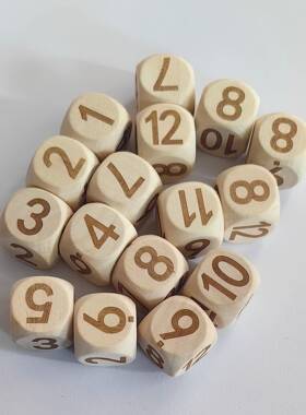 数字骰子1-子6数YVW字子7-12木圆角玩质具甩子道骰具教具数字色益