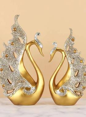 情侣天鹅家居客厅酒柜装饰品摆件中式轻奢创业办公室树脂工艺品