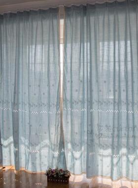 蓝色地12566中海美式田刺园成品帘复古 外贸绣窗客厅卧室阳台飘窗