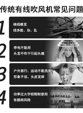 莱诗无线 线电吹机学生宿舍专用不欧插57257电风冷热风恒护发可携