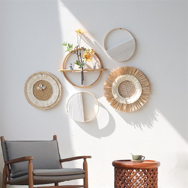 波西米亚手工编织草编圆形装饰藤编墙饰客厅卧室墙壁挂件软装壁饰,家居饰品,壁饰,淘宝优惠券,粉丝福利购,淘宝优惠卷