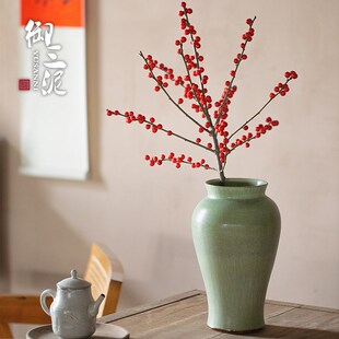 北美冬青花瓶陶艺摆件花器禅意插花干花水培装饰陶瓷梅瓶古典花瓶