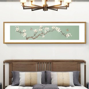 新中式沙发背景墙装饰画客餐厅花鸟画卧室床头横版画茶室书房挂画