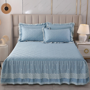 高端欧式床罩床裙单件2023新款纯棉100全棉公主床单带裙边的床笠