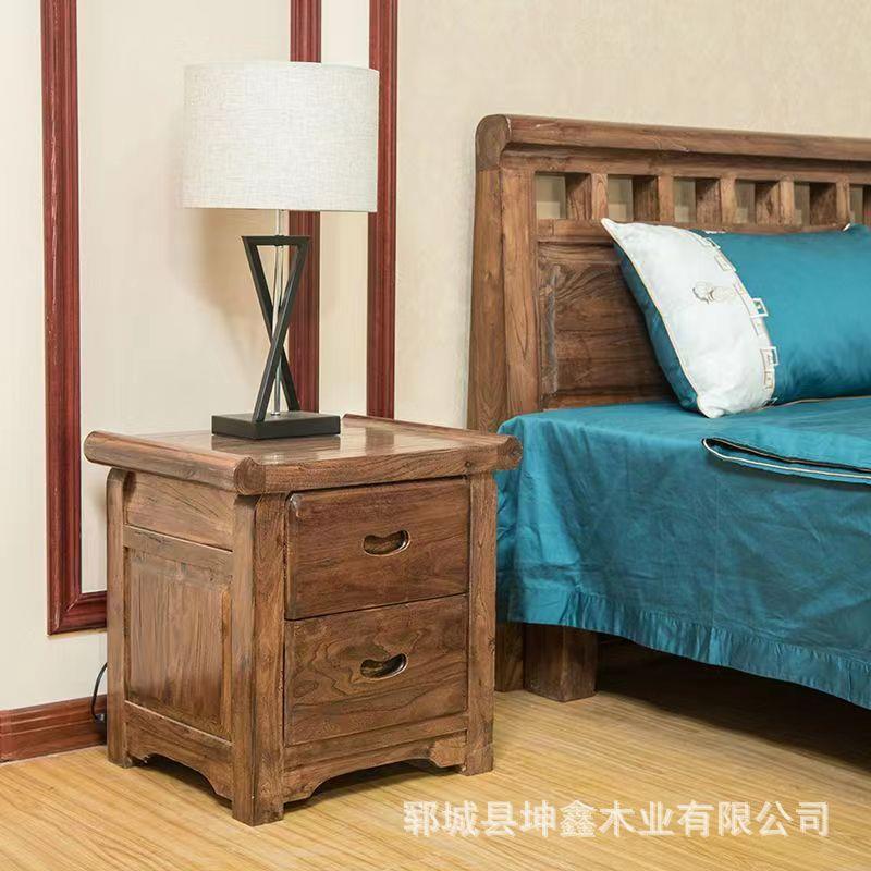 中式老榆木床头柜卧室床边储物柜收纳柜实木家具角柜矮柜储藏柜