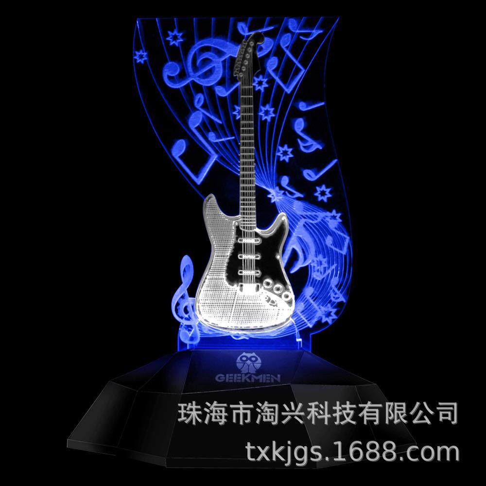 外贸3D立光灯音乐笔记乐器吉他台灯LED音乐室装饰触摸开关小夜灯
