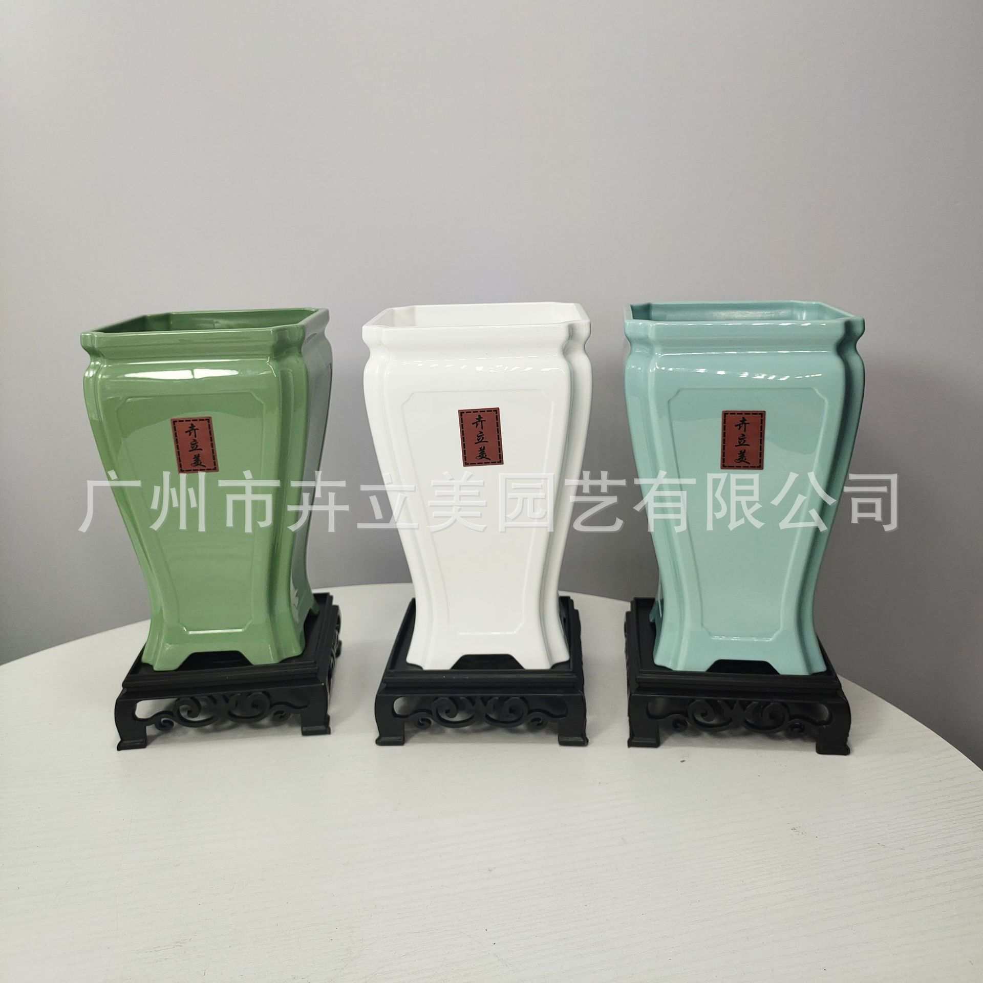雅青瓷仿陶瓷塑料花盆高筒古典风家用兰花盆绿植造景盆栽树脂花盆
