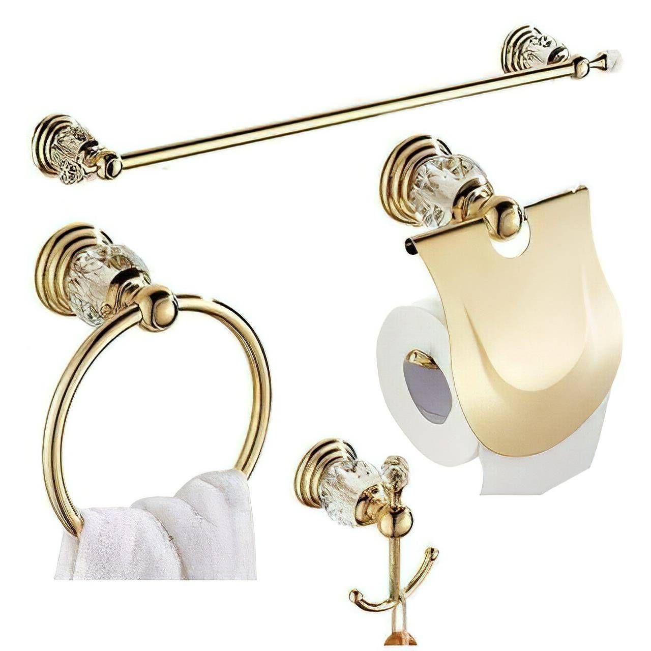 轻奢欧式单杆毛巾架水晶镀金色卫浴挂件不锈钢浴室毛巾杆挂壁式