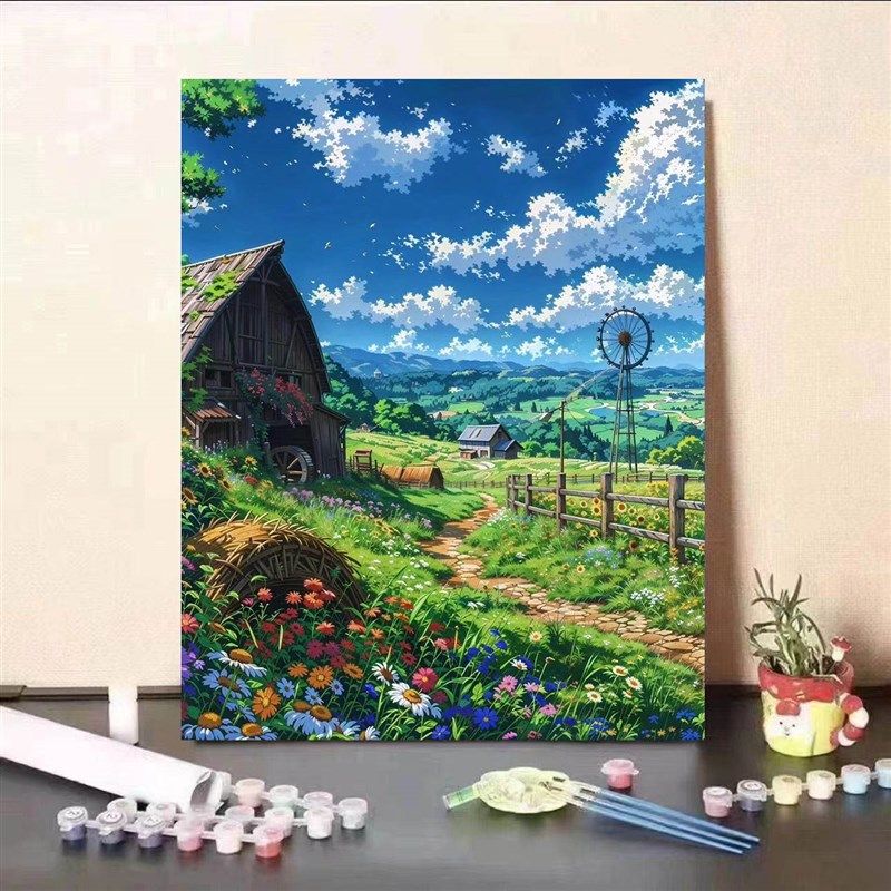 宫崎骏数字油画diy治愈系解压油彩画客厅卧室装饰画涂色手工填色,家居饰品,DIY/数字油画,淘宝优惠券,粉丝福利购,淘宝优惠卷