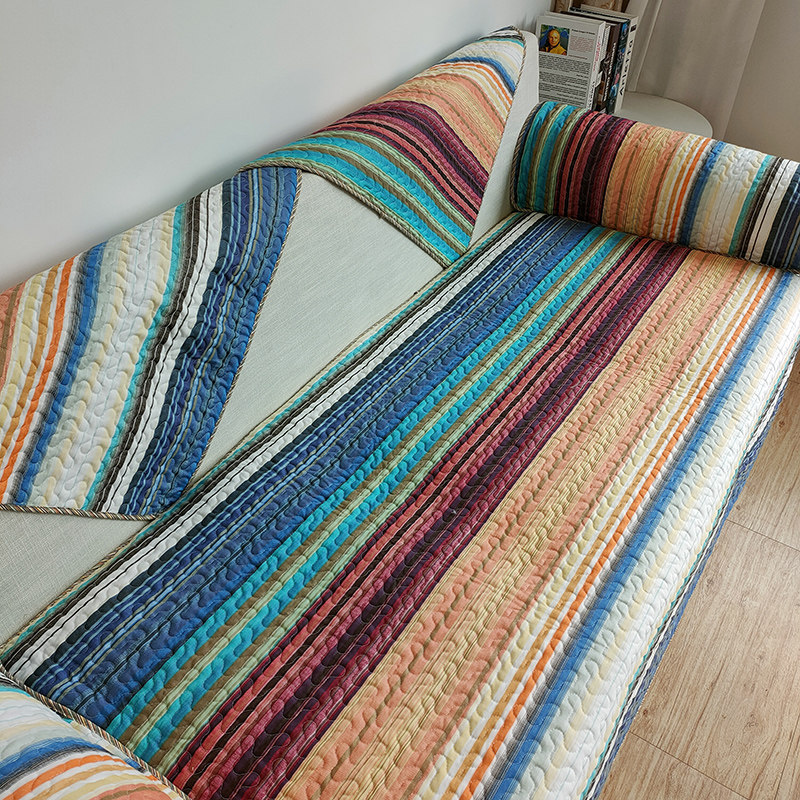 双面纯棉彩色条纹沙发垫简约全棉布艺四季通用机洗坐垫套罩巾盖布