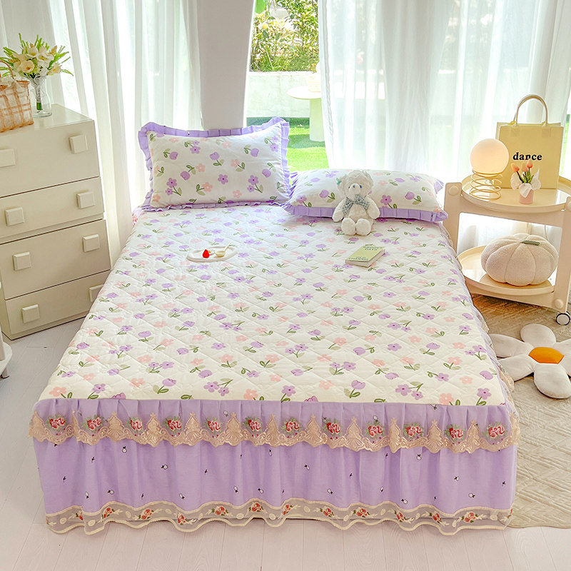 韩式全棉夹棉床裙款床罩单件纯棉加厚床垫保护套花边床围裙公主风,床上用品,床裙,淘宝优惠券,粉丝福利购,淘宝优惠卷