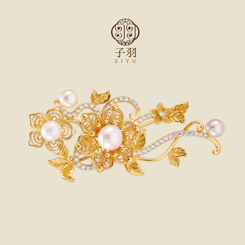新中式非遗花丝胸针繁花似锦