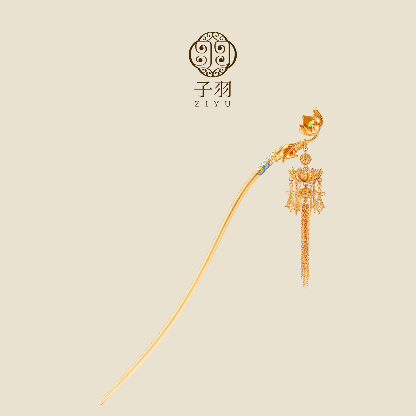 佛手莲花鎏金银发簪花丝镂空新中式长款流苏发钗银步摇七夕节礼物