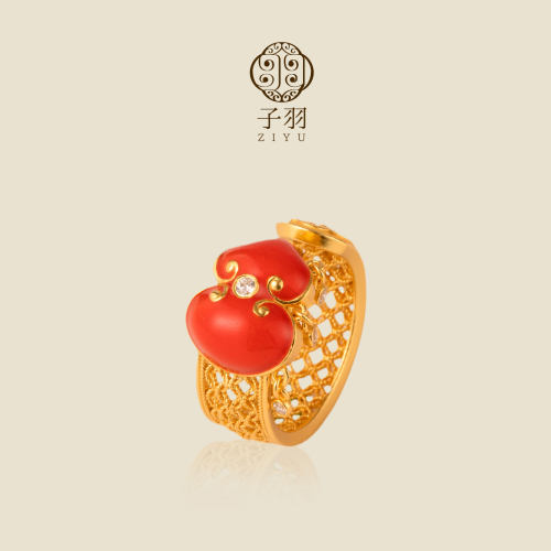 非遗花丝银鎏金开口福禄葫芦戒指
