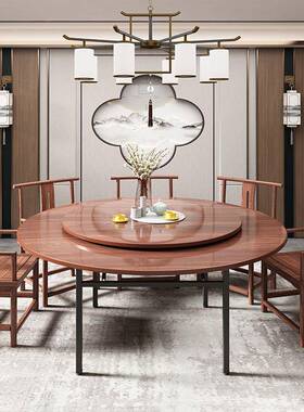 桃带花芯ROZ实木圆桌板面家用餐厅加厚大圆桌面转面盘圆形桌15人2