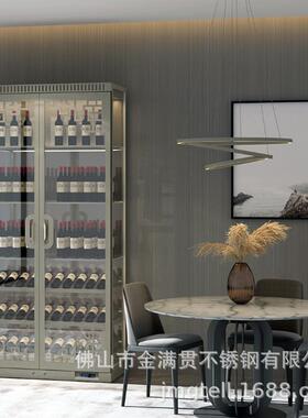 制代简QHA约定轻奢不锈钢恒温恒湿柜酒家现用客厅酒柜酒柜直