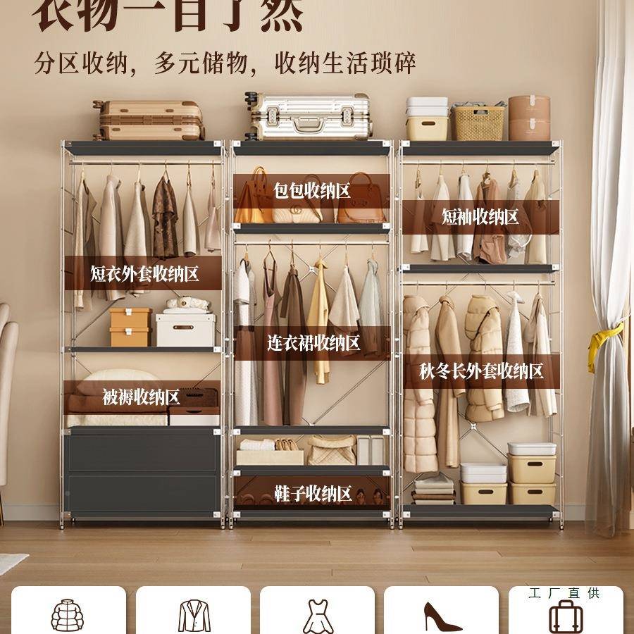 衣柜落转地卧室家用挂墙角YRP衣架角简易衣橱原木风收纳架拐角衣