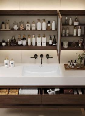 胡桃木复古岩板热弯无缝41531一组体浴室柜合柜智能盆镜洗手间洗