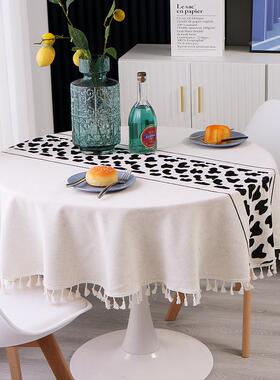 黑色马餐桌布圆形几02563布餐布桌流苏花茶边布蹄家用布艺