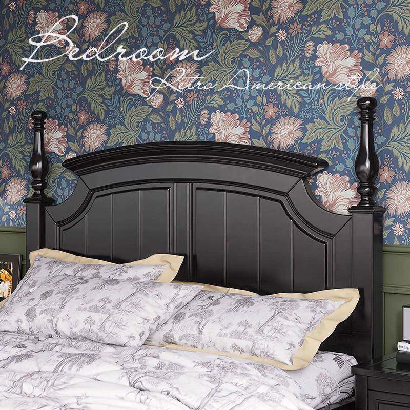 复古美式床实木现代法简约1SPE.5m古1.8m双人床简美婚床奢典黑轻