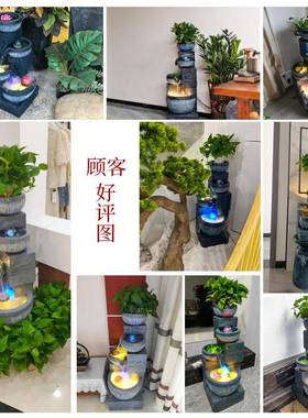 流水摆件循轮环水厅落地室内创加意楼TB677157客梯下景观湿器风水