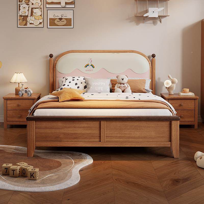 童实木HSK床女孩青年1米5小户型1.35单人床米儿1米2卧室储物床一