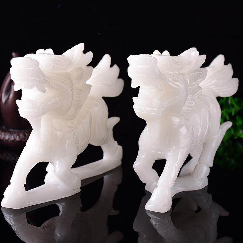 厂家阿富汗玉麒麟一对摆件白玉貔貅家居客厅玉雕玉器装饰品